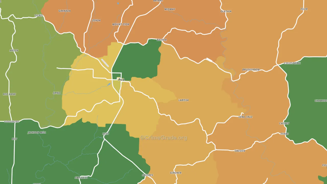 Douglas County, MO Map of Robbery Rates