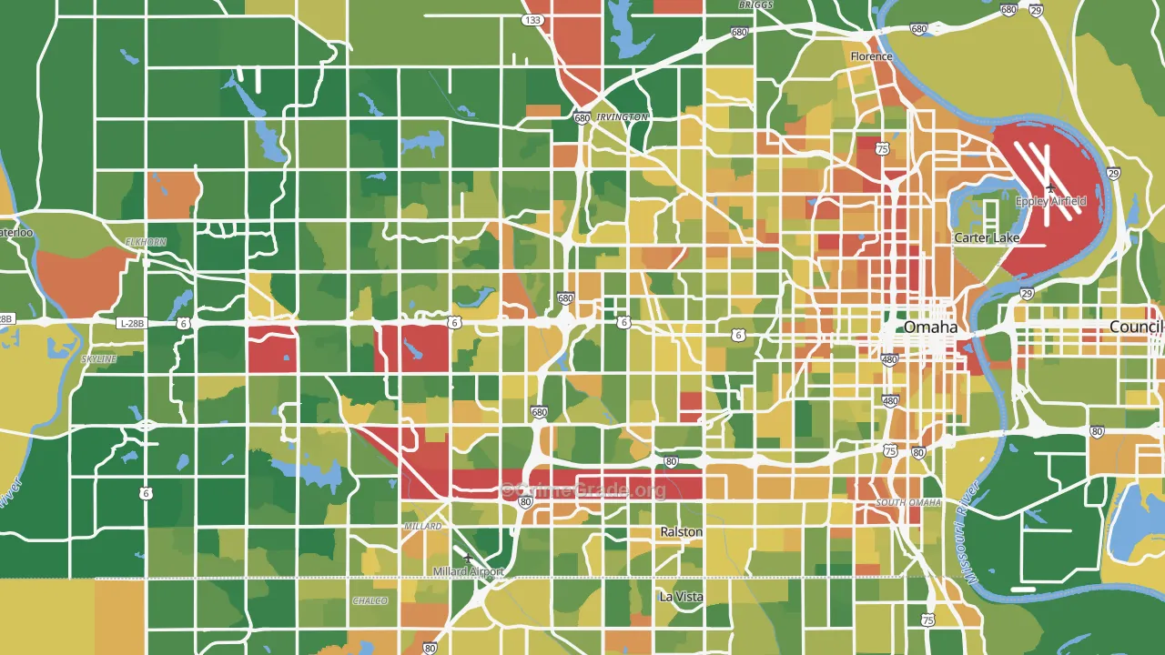 Douglas County, NE Map of Robbery Rates