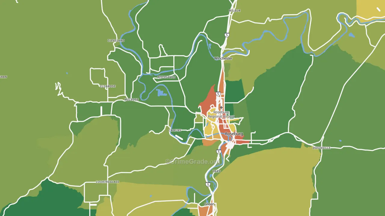 Douglas County, OR Map of Robbery Rates