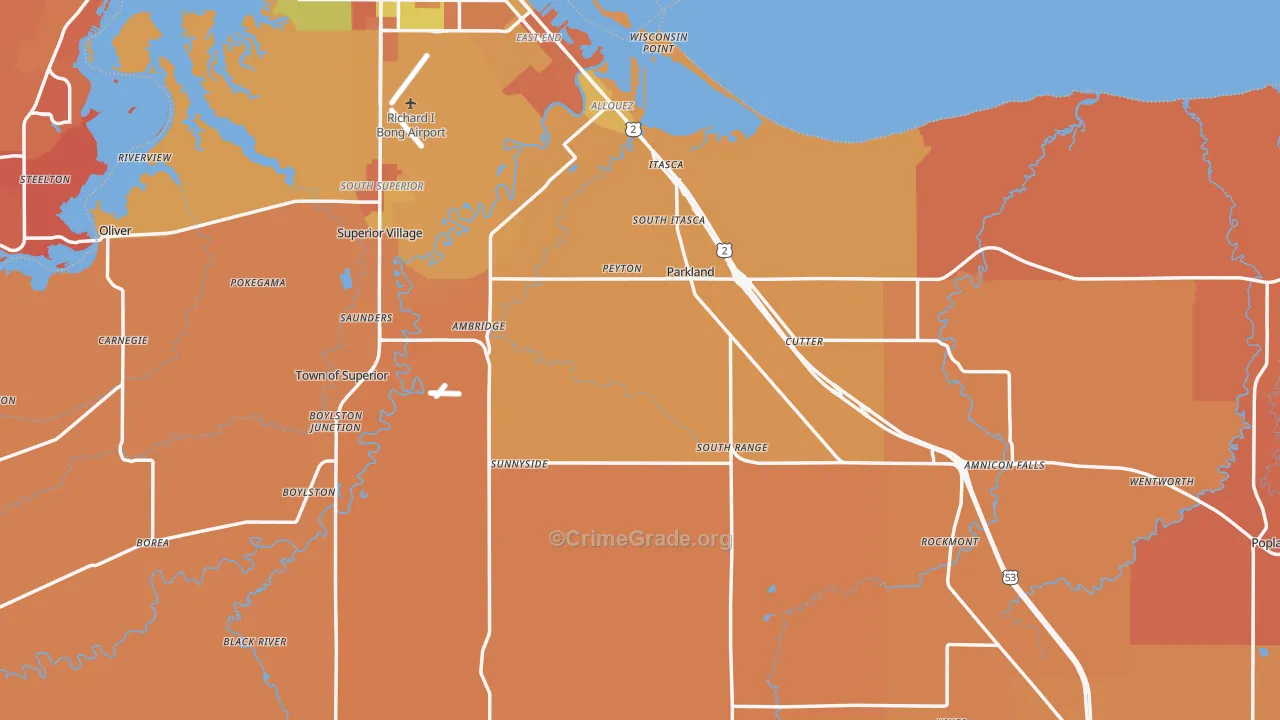 Douglas County, WI Map of Robbery Rates