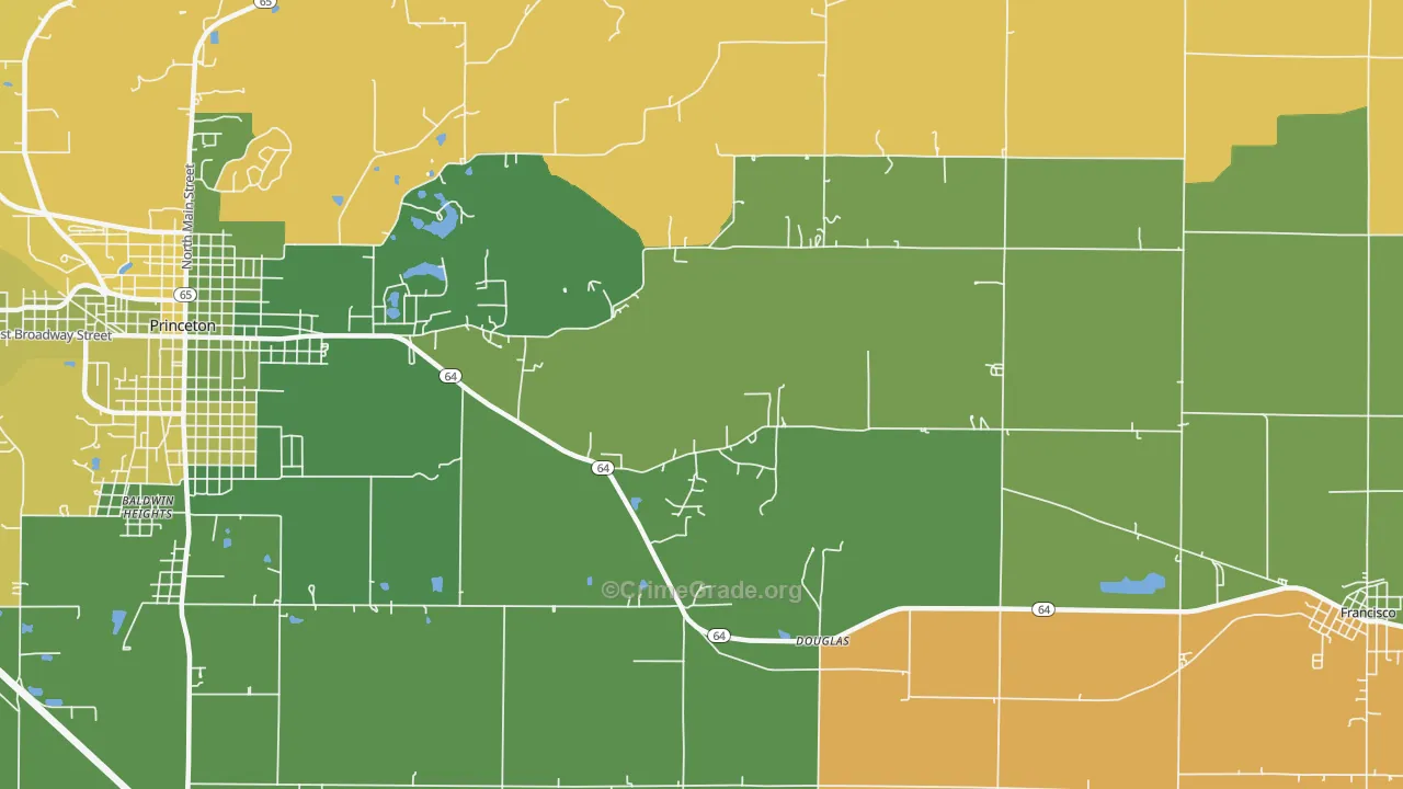 Douglas, IN Map of Robbery Rates