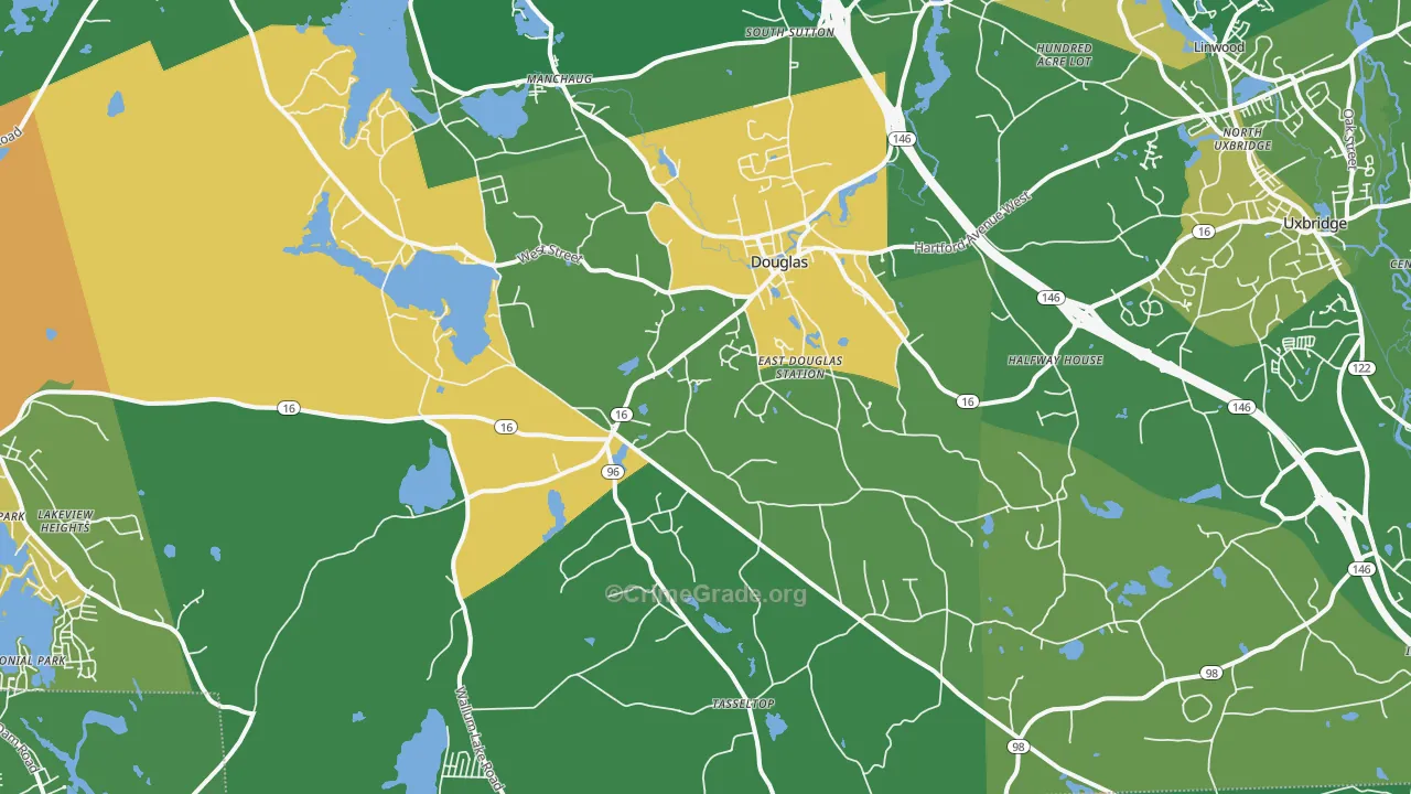 Douglas, MA Map of Robbery Rates