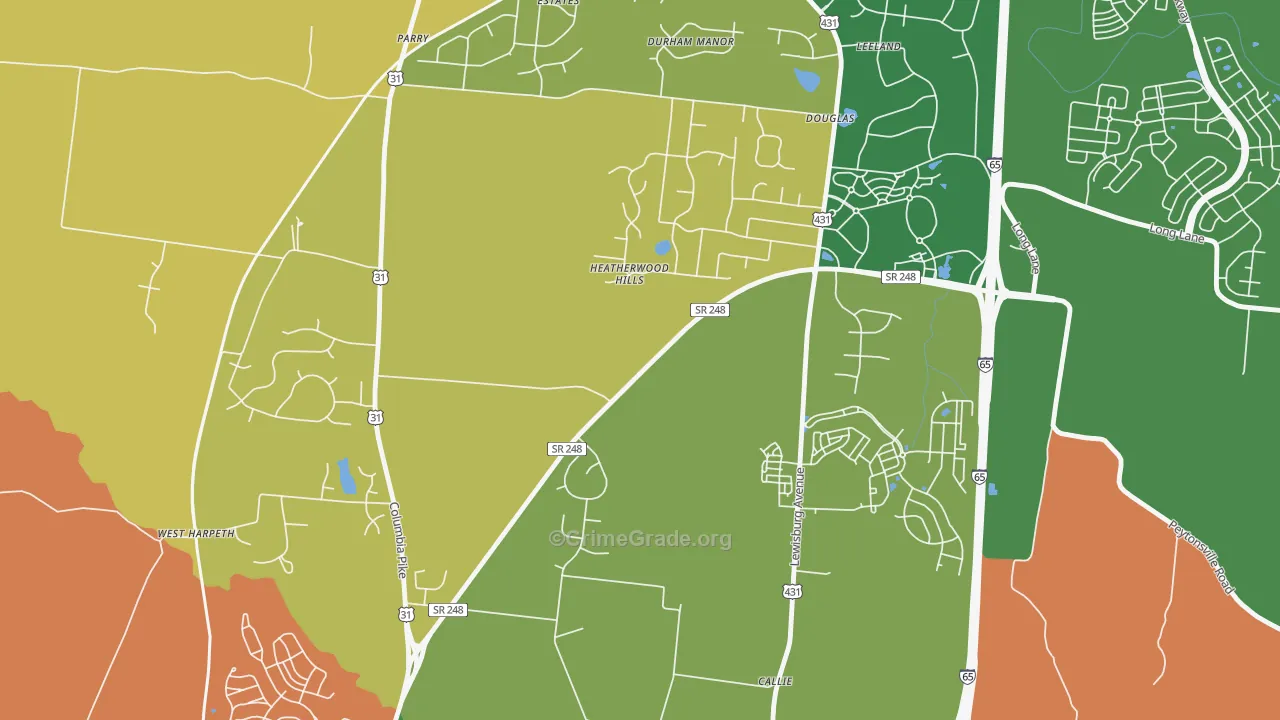 Douglas, TN Map of Robbery Rates
