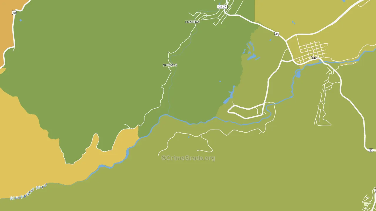 Douglas, WV Map of Robbery Rates