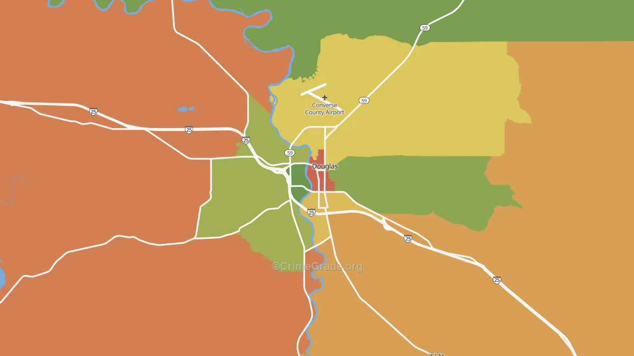 Douglas, WY Map of Robbery Rates