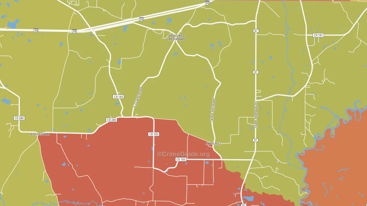 Douglass Crossroads, FL Map of Robbery Rates