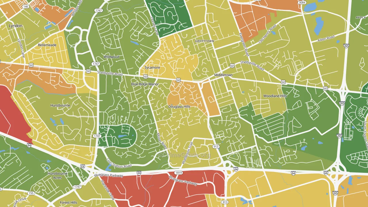 Douglass Hills, KY Map of Robbery Rates