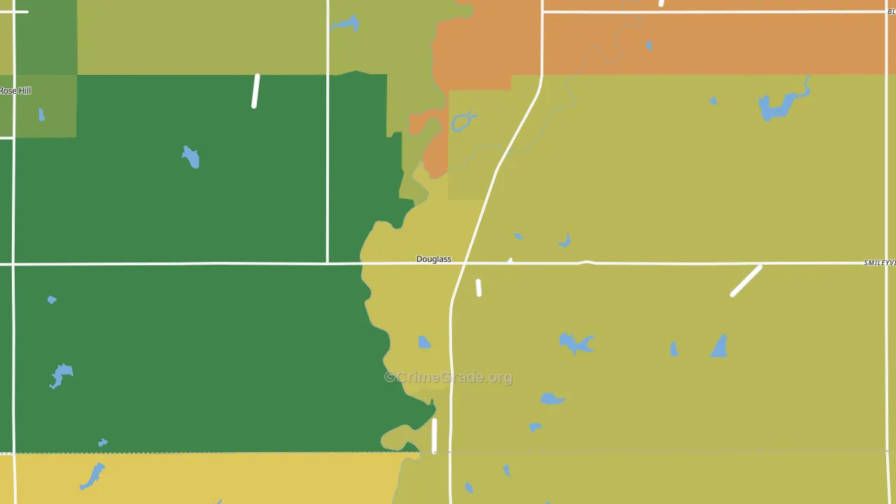 Douglass, KS Map of Robbery Rates