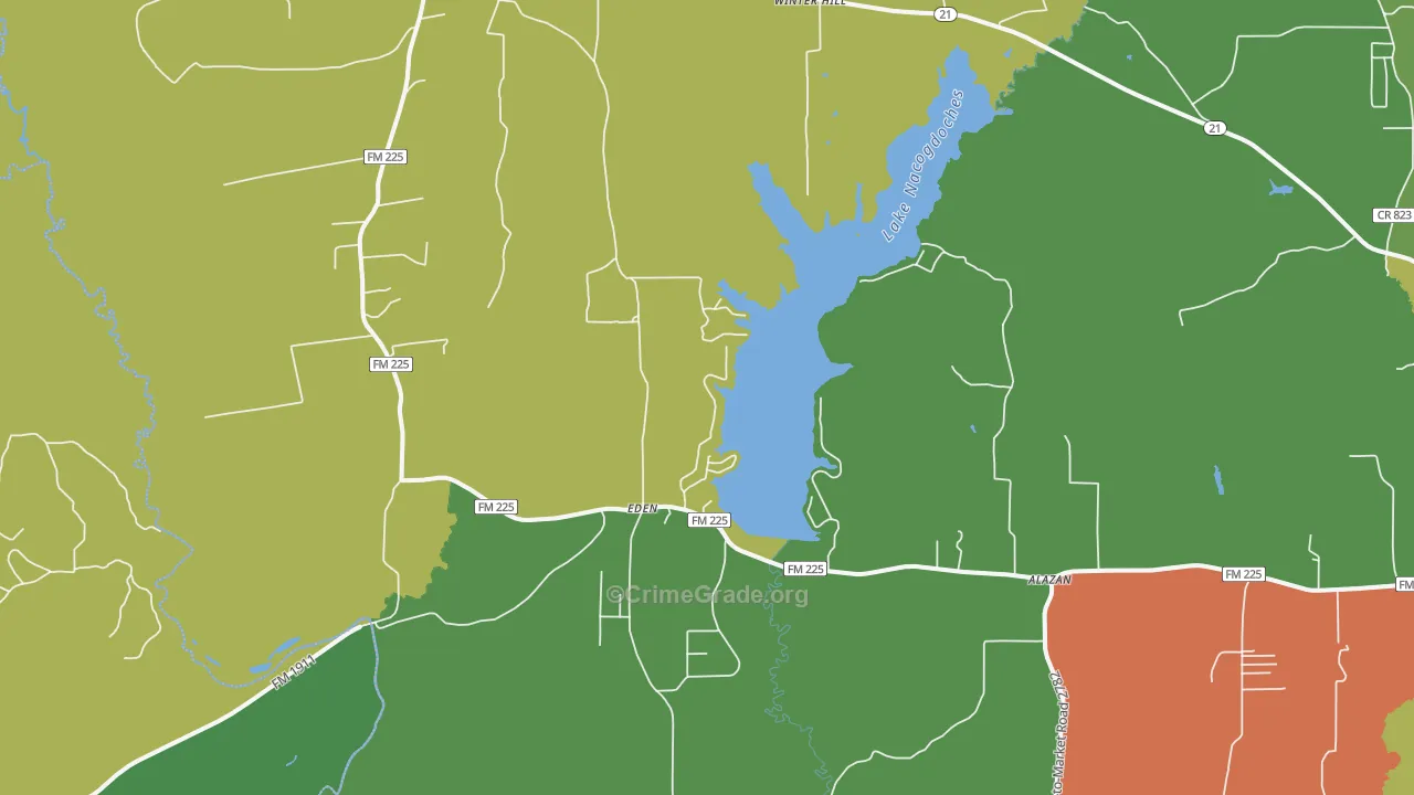Douglass, TX Map of Robbery Rates