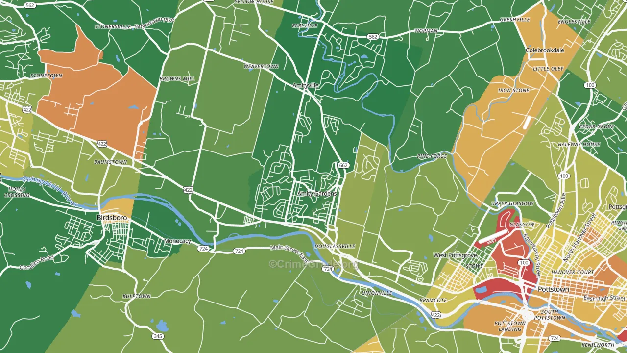 Douglassville, PA Map of Robbery Rates