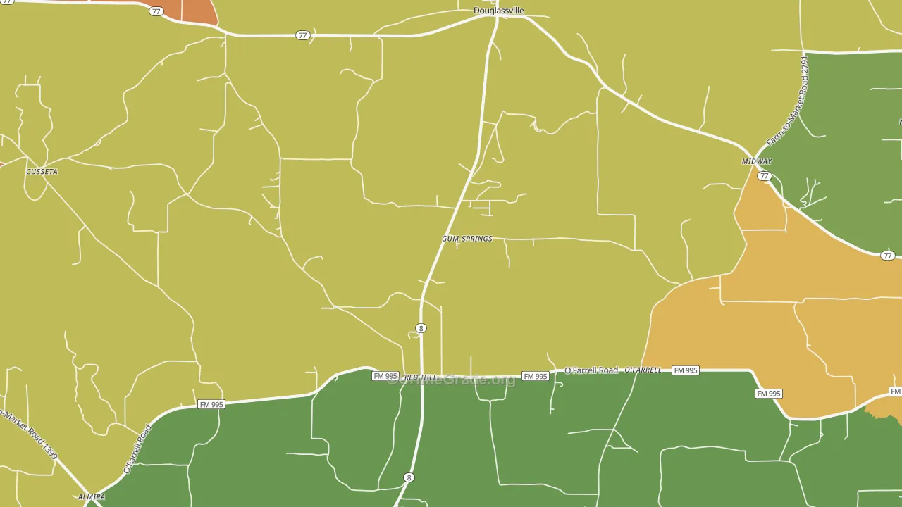 Douglassville, TX Map of Robbery Rates