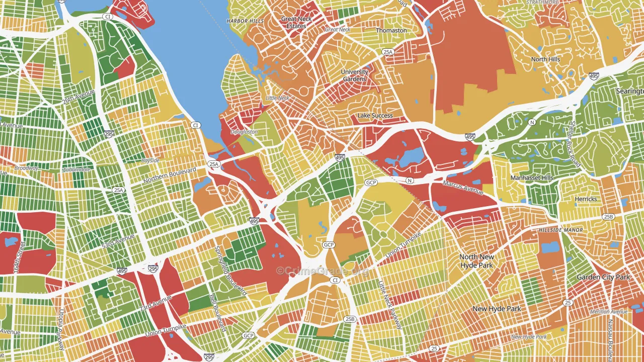 Douglaston-Little Neck, Queens, NY Map of Robbery Rates