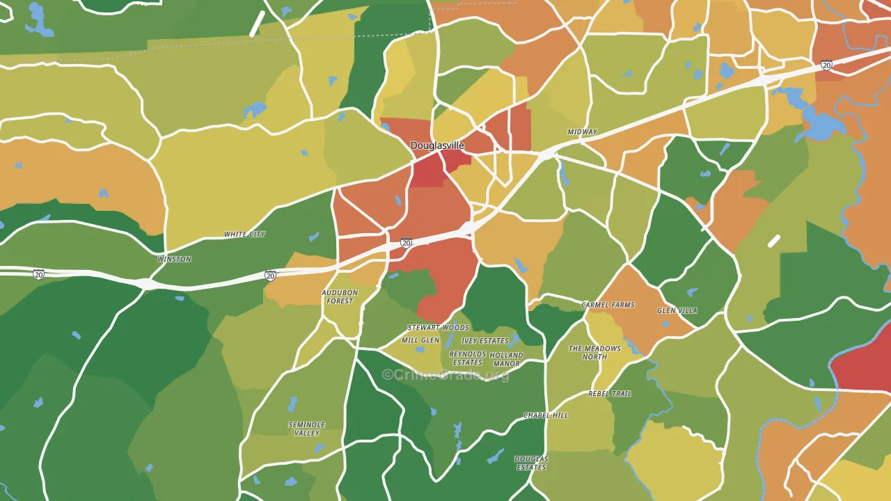 Douglasville, GA Map of Robbery Rates