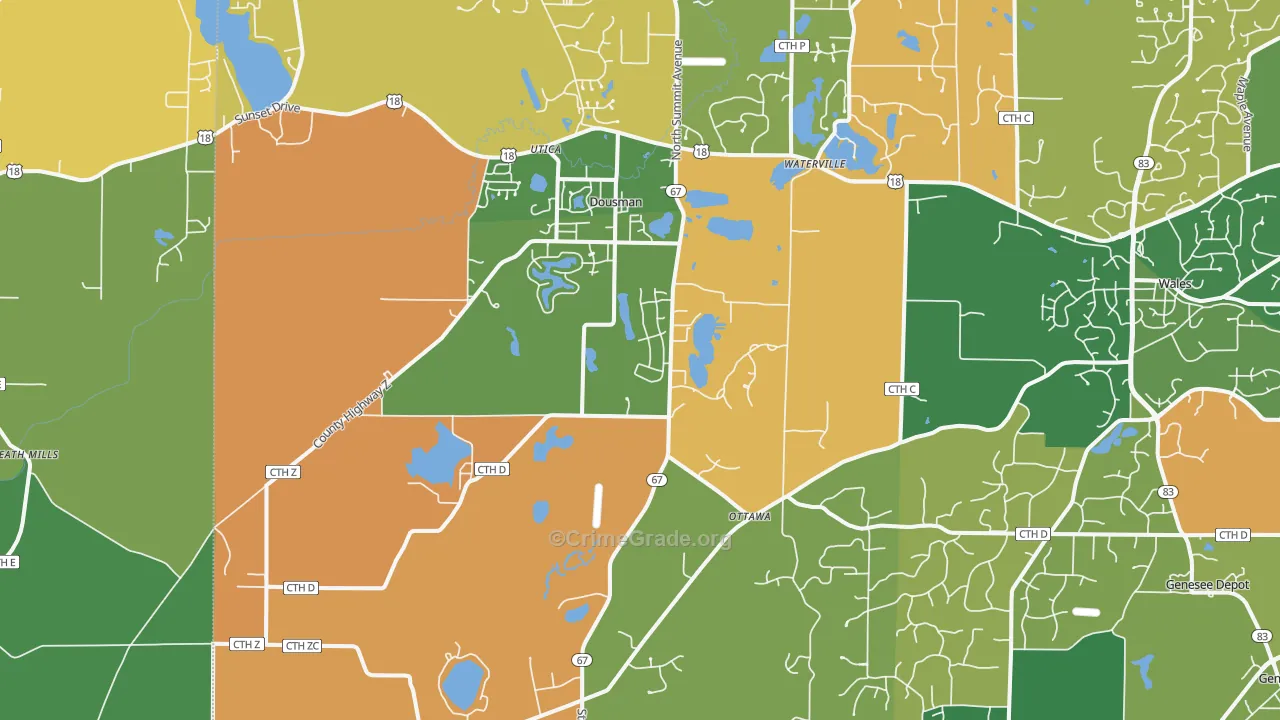 Dousman, WI Map of Robbery Rates