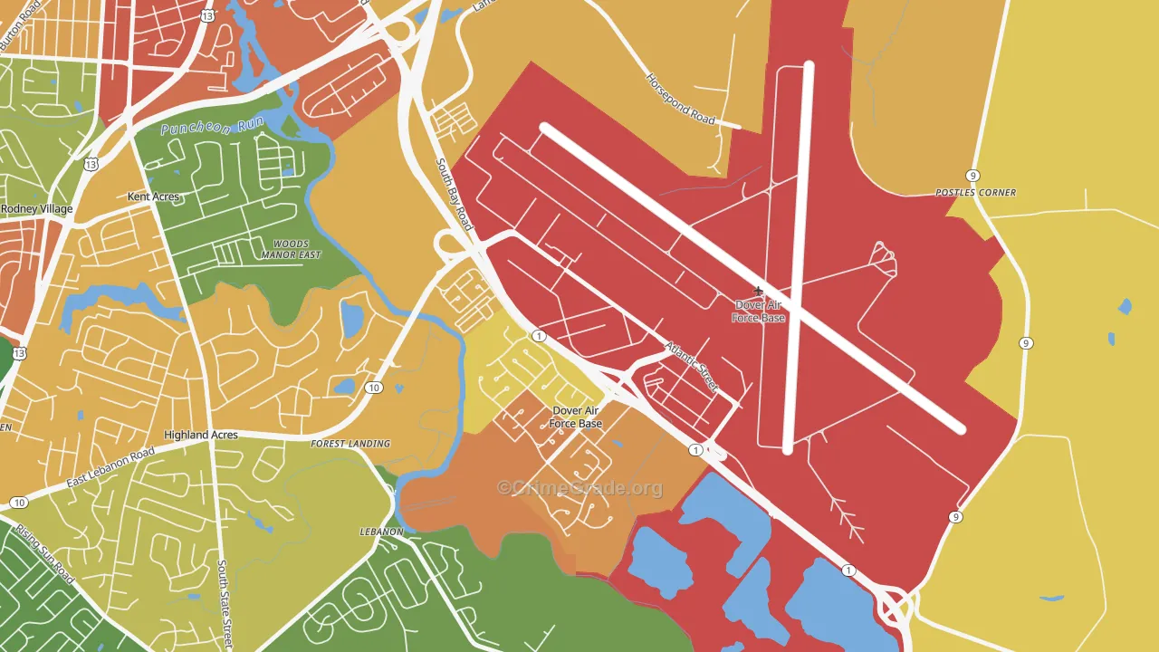 Dover Afb, DE Map of Robbery Rates