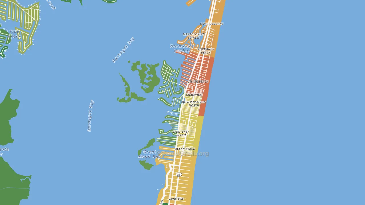 Dover Beaches North, NJ Map of Robbery Rates