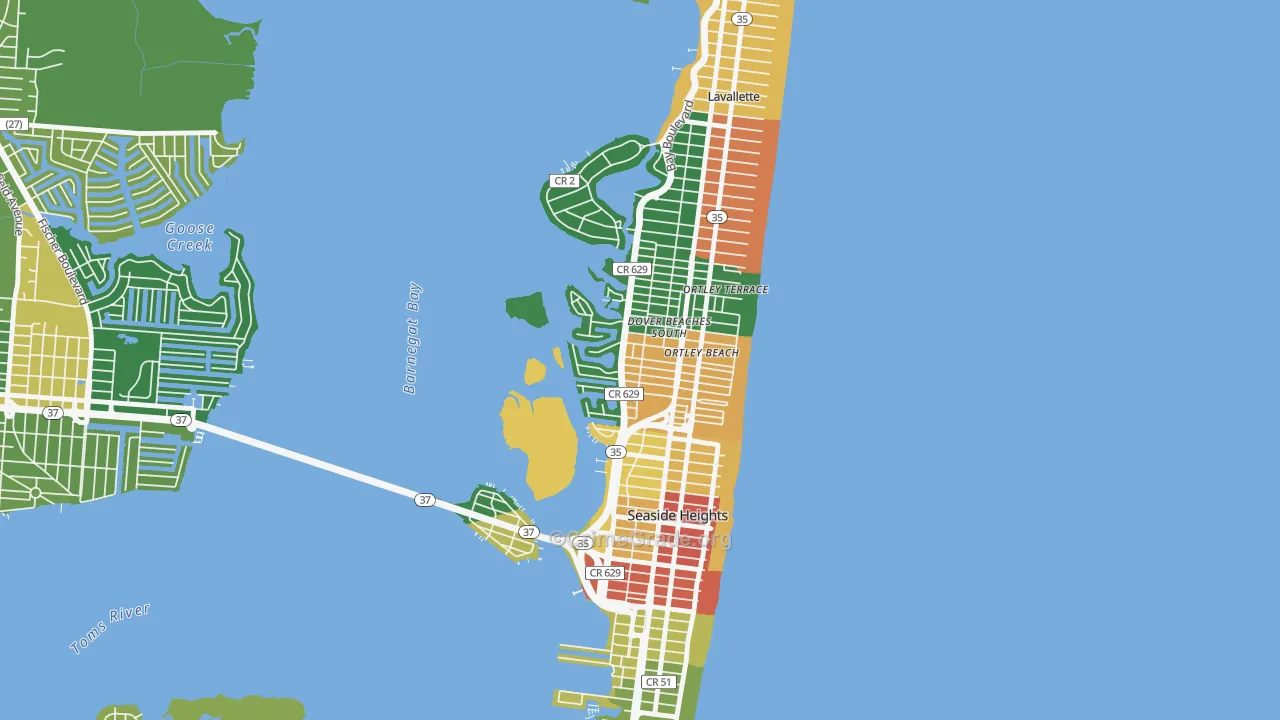 Dover Beaches South, NJ Map of Robbery Rates