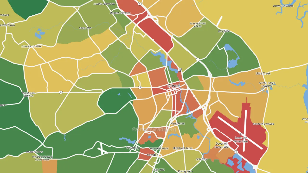 Dover, DE Map of Robbery Rates