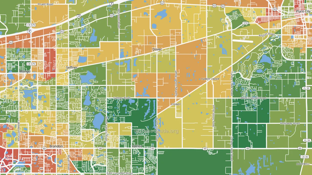 Dover, FL Map of Robbery Rates
