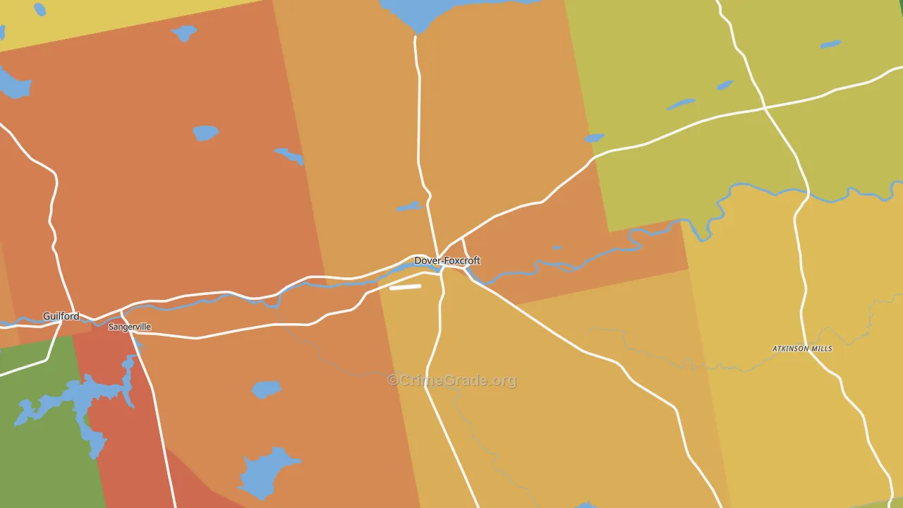Dover Foxcroft, ME Map of Robbery Rates
