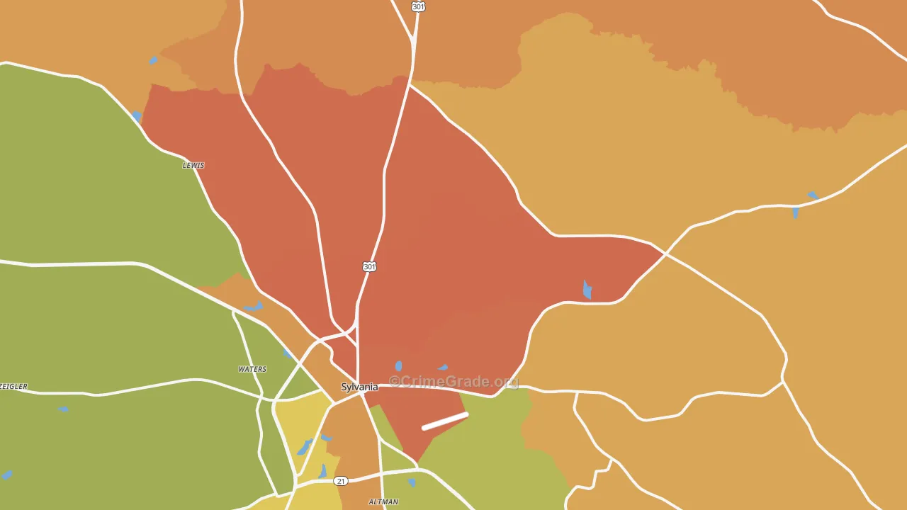 Dover, GA Map of Robbery Rates