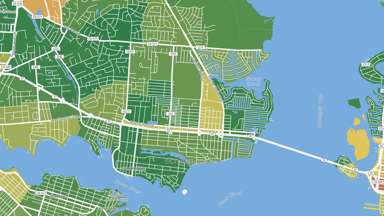 Dover Heights, Toms River, NJ Map of Robbery Rates