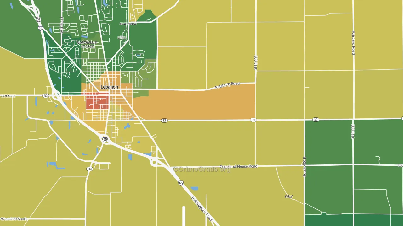 Dover, IN Map of Robbery Rates