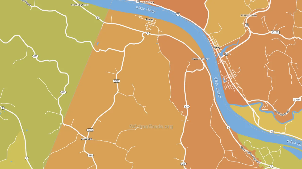 Dover, KY Map of Robbery Rates