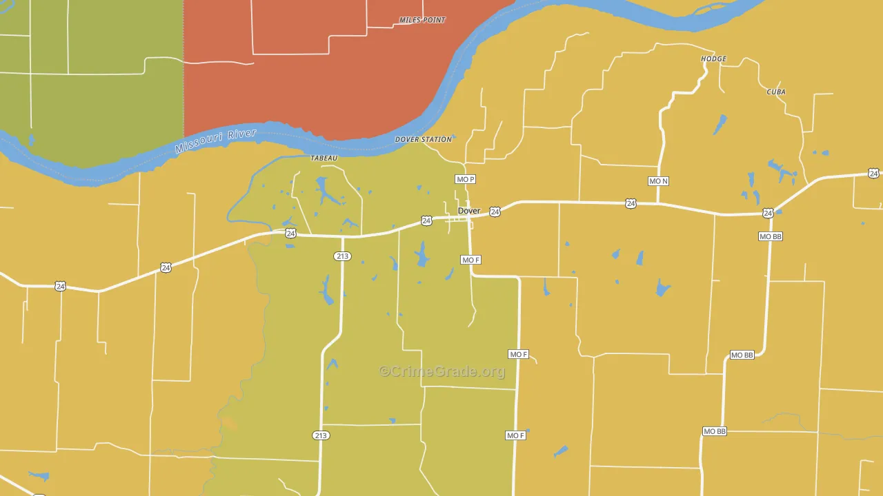 Dover, MO Map of Robbery Rates