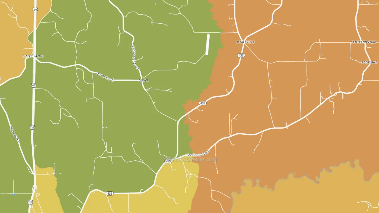 Dover, MS Map of Robbery Rates