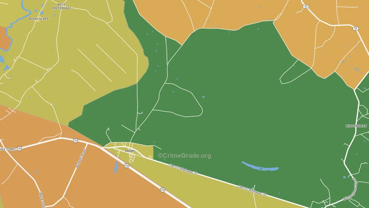 Dover, NC Map of Robbery Rates