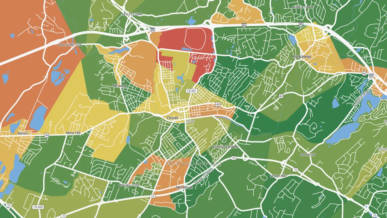Dover, NJ Map of Robbery Rates
