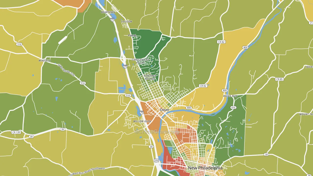 Dover, OH Map of Robbery Rates