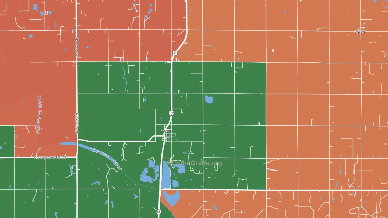 Dover, OK Map of Robbery Rates
