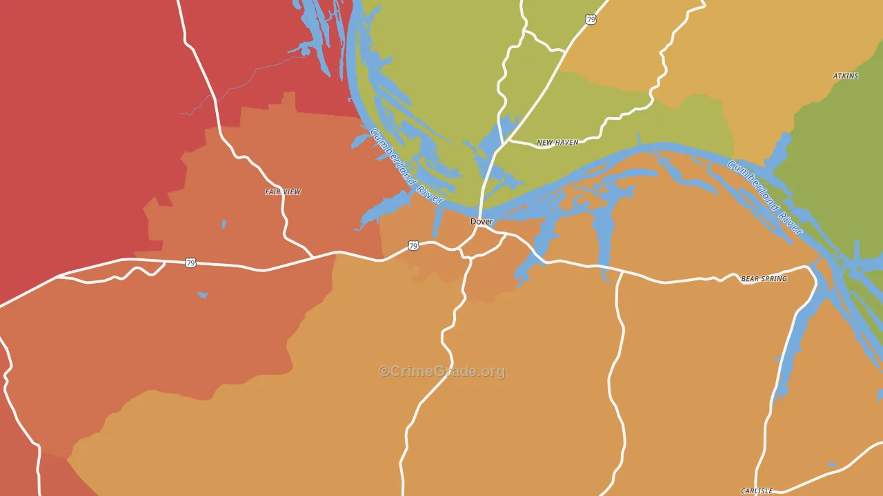 Dover, TN Map of Robbery Rates