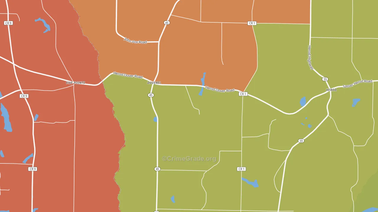 Doverel, GA Map of Robbery Rates