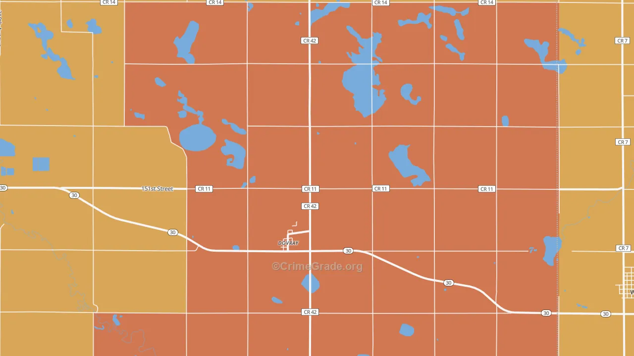 Dovray, MN Map of Robbery Rates