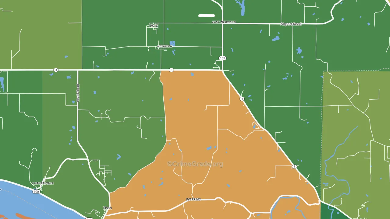 Dow, IL Map of Robbery Rates