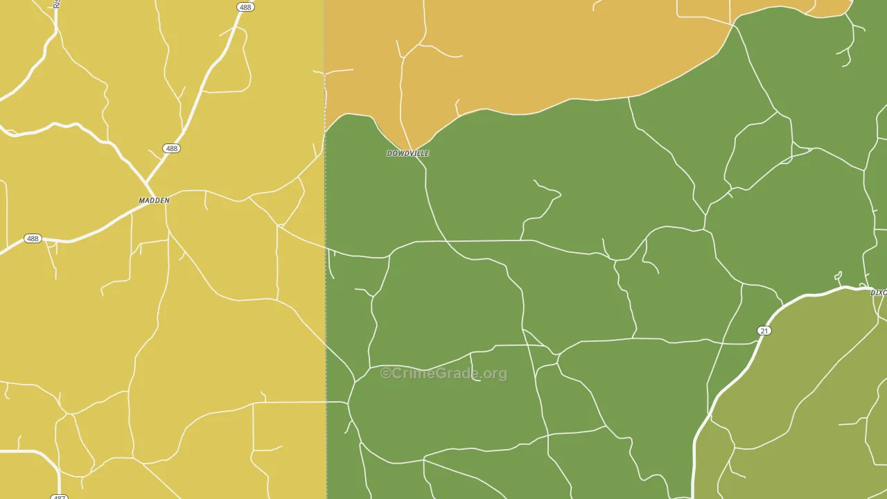Dowdville, MS Map of Robbery Rates