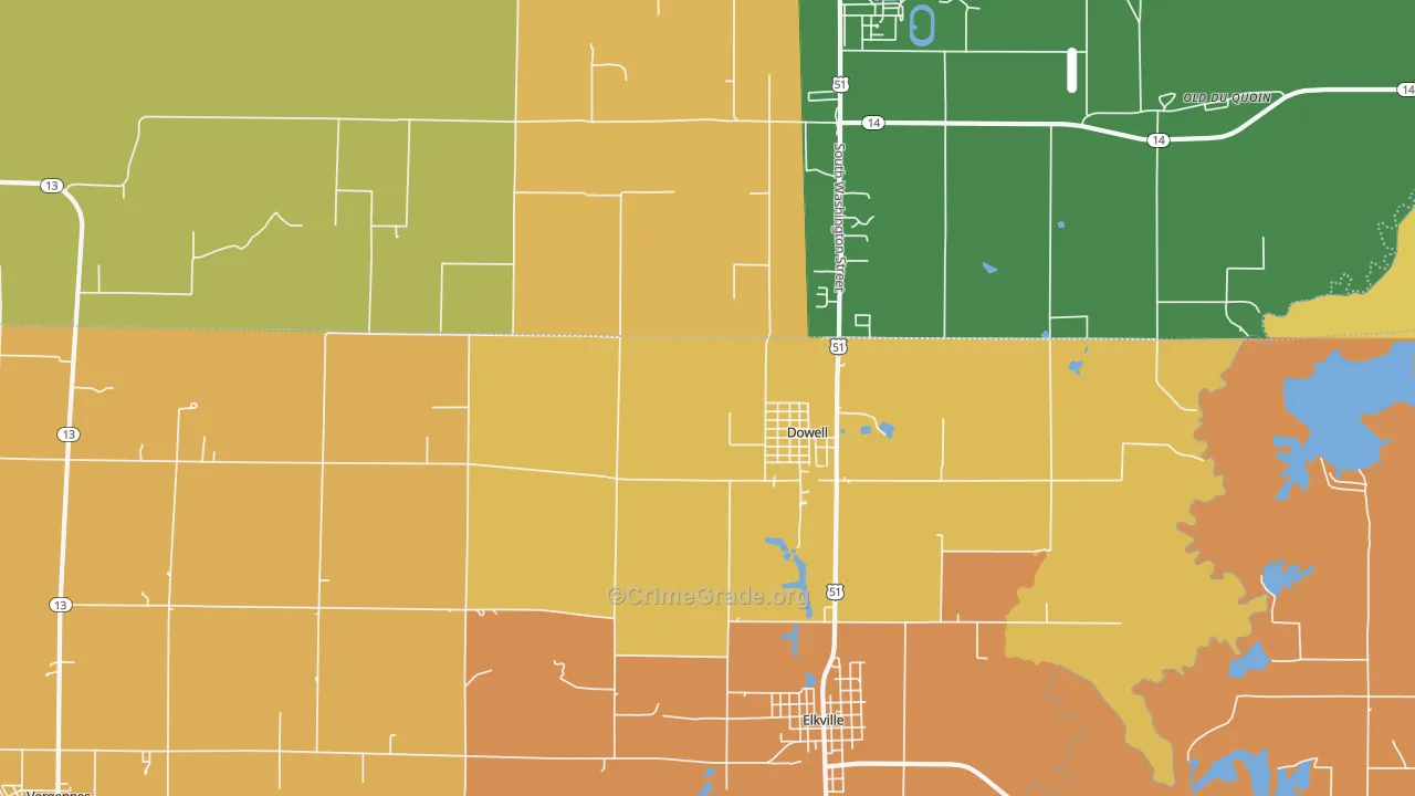 Dowell, IL Map of Robbery Rates