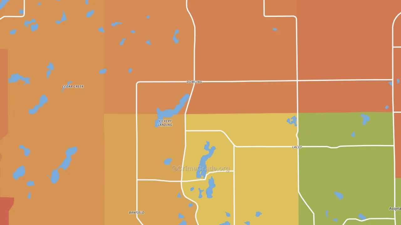 Dowling, MI Map of Robbery Rates