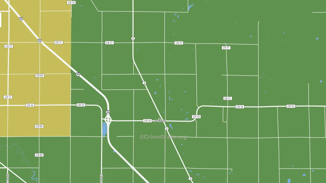 Downer, MN Map of Robbery Rates
