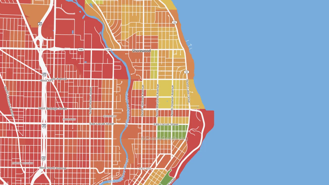 Downer Woods, Milwaukee, WI Map of Robbery Rates