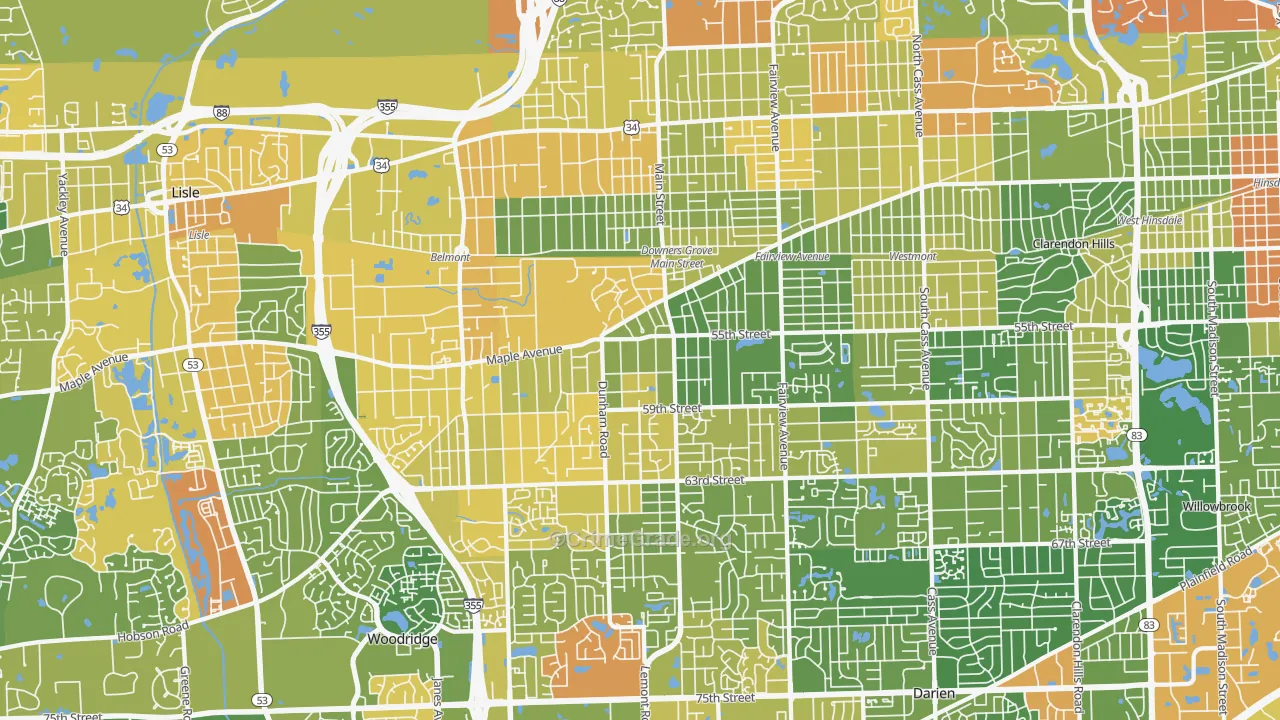 Downers Grove, IL Map of Robbery Rates