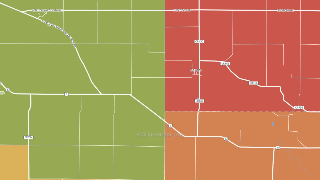 Downey, IA Map of Robbery Rates