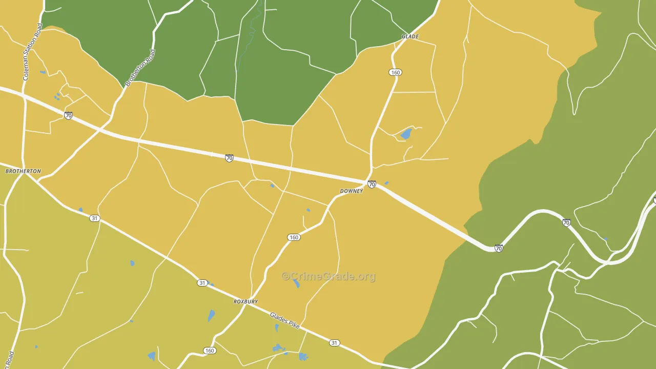 Downey, PA Map of Robbery Rates