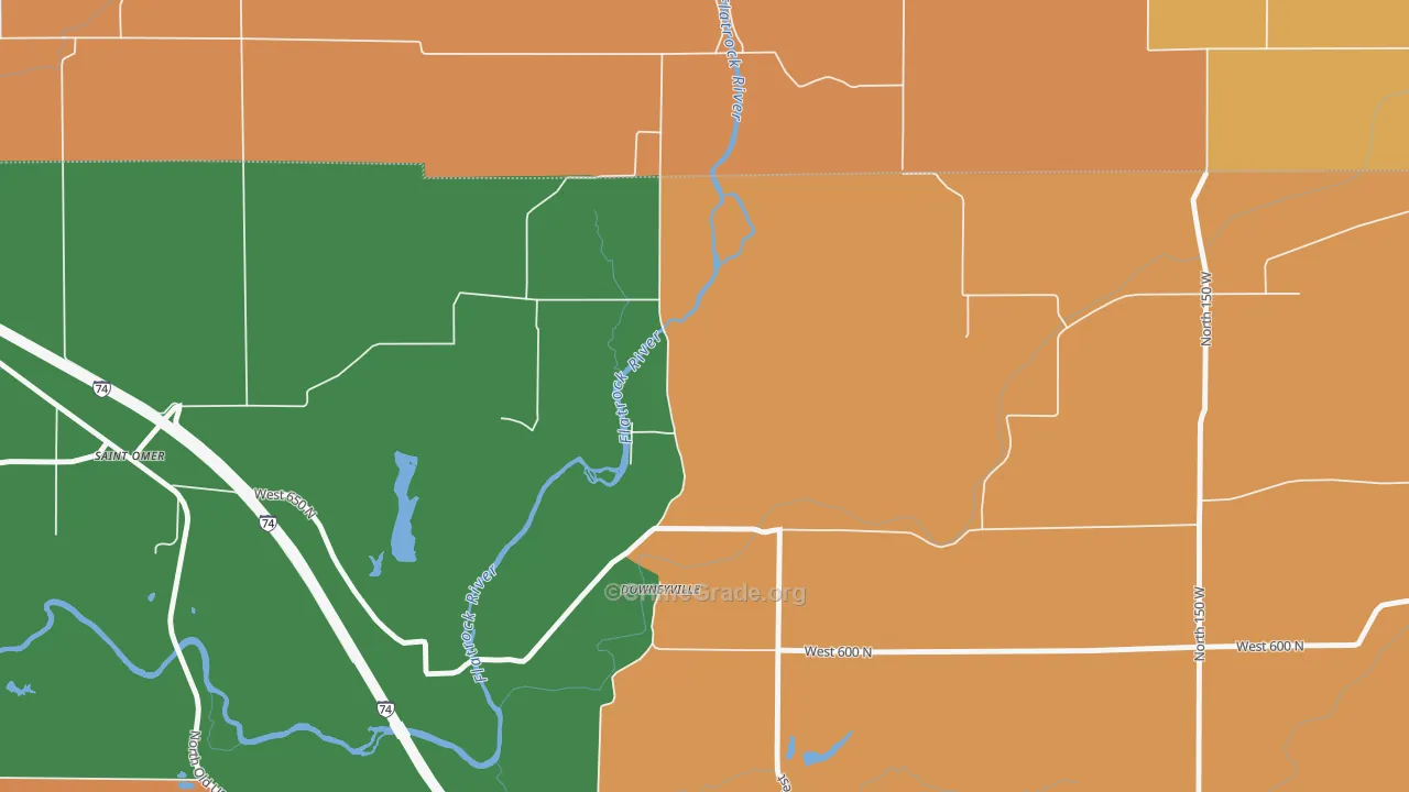 Downeyville, IN Map of Robbery Rates