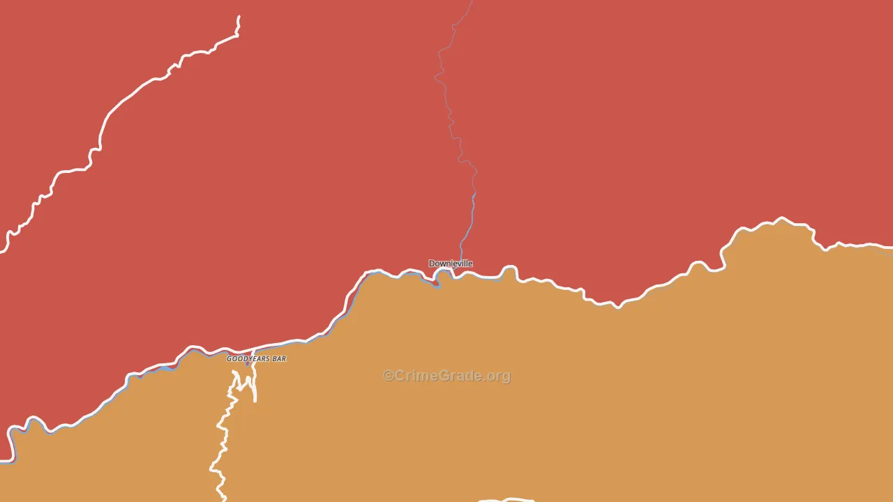 Downieville, CA Map of Robbery Rates
