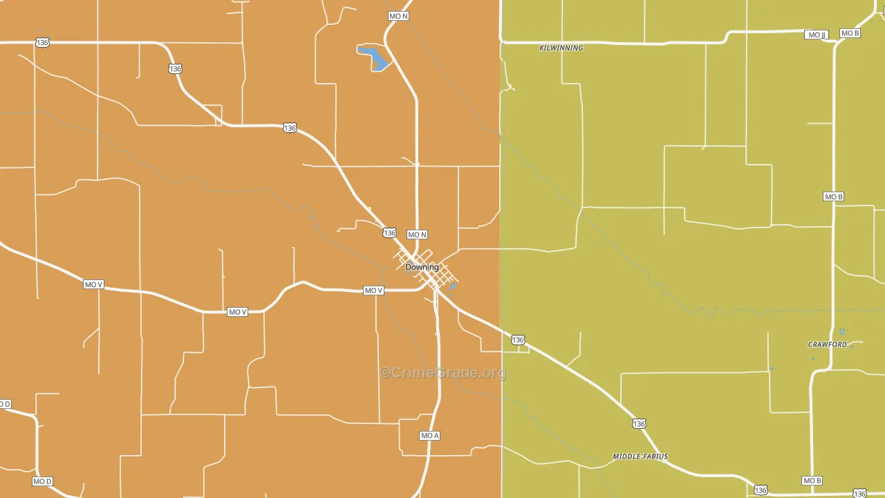 Downing, MO Map of Robbery Rates