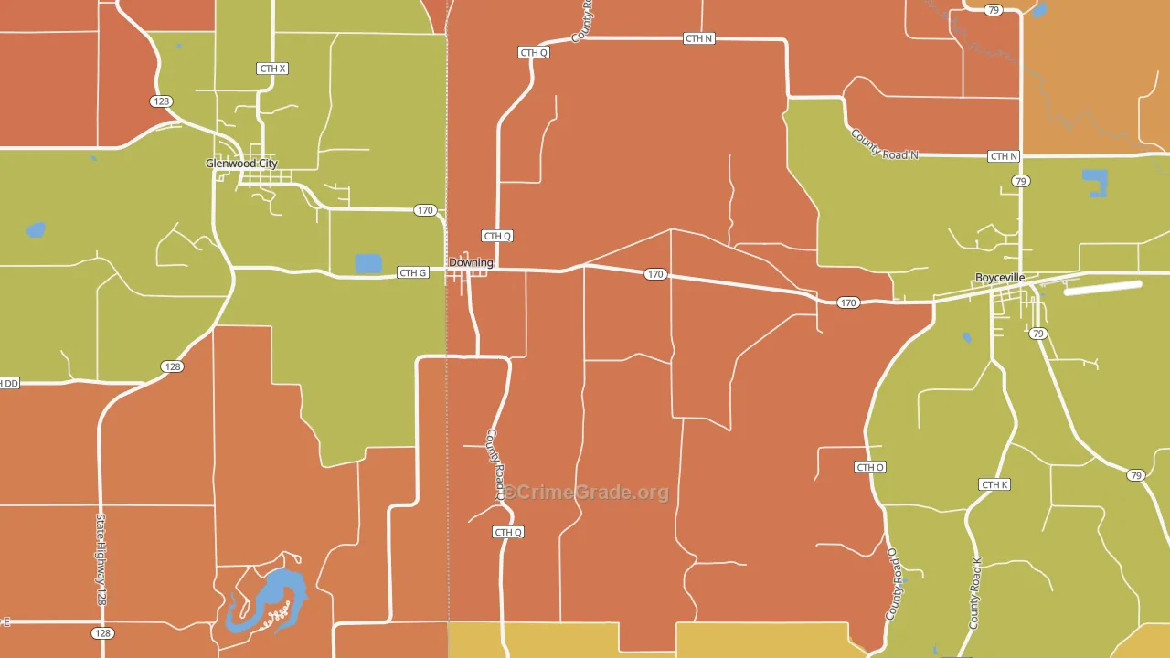 Downing, WI Map of Robbery Rates